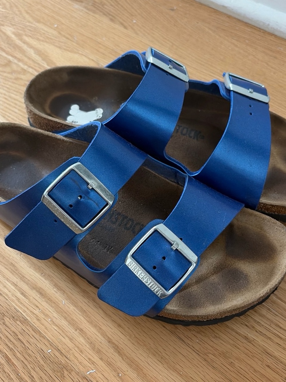 Birkenstock Arizona Double Strap Sandals in Metallic Navy Blue